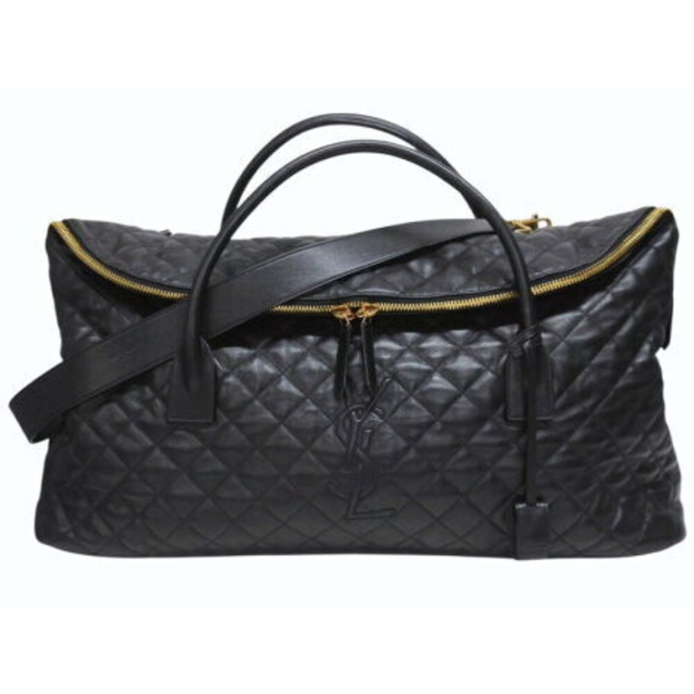 SAINT LAURENT YSL logo giant travel bag quilted black leather